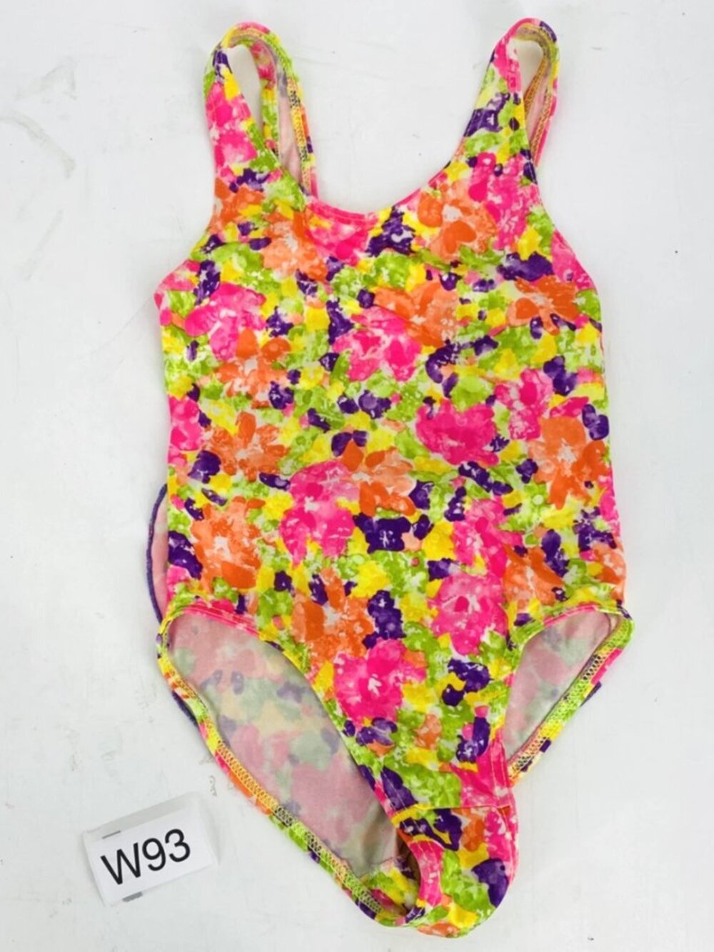 Vintage 1990’s Girl’s Yellow/Pink Low Back Floral One Piece Swimsuit Size 8 USA